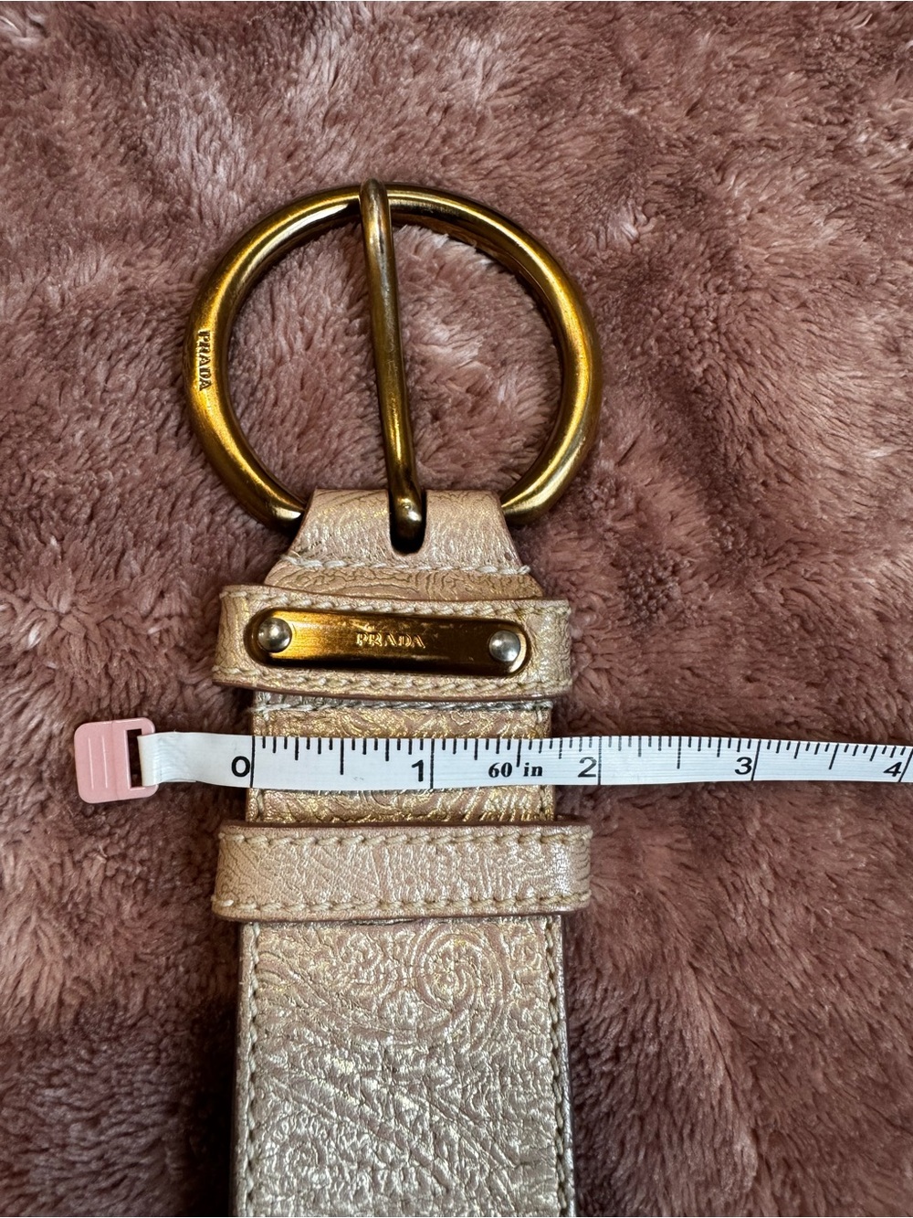 Prada light blush pink and rose gold belt.